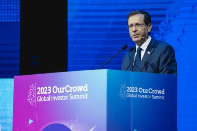 Israeli President Isaac Herzog at the 2023 OurCrowd summit. Tomer Foltyn