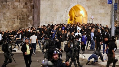 Israeli security forces clash with Palestinians following the funeral of Waleed Shareef. AFP