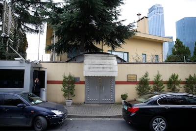 A security guard stands outside Saudi Arabia's consulate in Istanbul, where Khashoggi died. AP