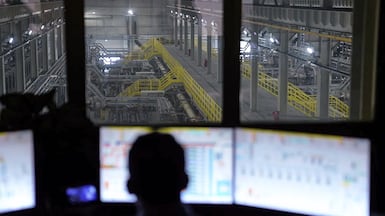 Inside the control toom at Al Khobar desalination plant on the eastern coast of Saudi Arabia. The kingdom has more than 2000 desalination plants. Photo: Sky News Arabia