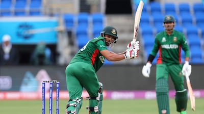Bangladesh's Najmul Hossain Shanto plays a shot during the match at Bellerive Oval. AFP