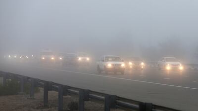 Morning fog on the Abu Dhabi-Dubai motorway near Ghantoot shows how badly visibility can be affected. Pawan Singh / The National
