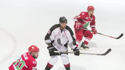 Abu Dhabi Storms, white, and Team Lebanon, red, compete in the final of the Arab Clubs Championship. Reem Mohammed / The National