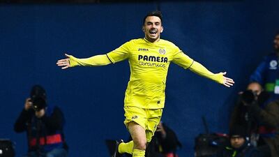 Nicola Sansone of Villarreal celebrates after scoring his team’s goal in the 49th minute which put the home side up 1-0 until Messi’s late equaliser. David Ramos / Getty Images