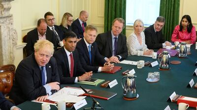 Prime Minister Boris Johnson chairs a meeting with his senior ministers at Downing Street on Tuesday. Getty