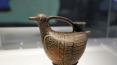 An Estruscan water jug, called an askos, in the shape of a bird. The vessel is from 12th-3rd century BCE, Maybe don't let your kids pick up this one. Victor Besa / The National