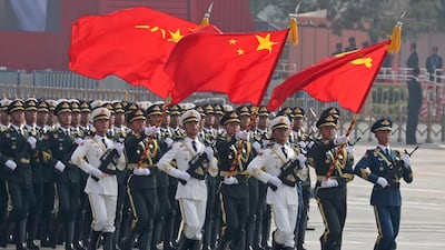 Chinese solders march during the parade. AP
