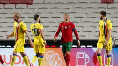 Cristiano Ronaldo, centre, reacts during the international friendly between Portugal and Andorra. AP