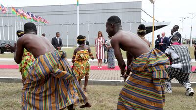 Dancers greet Melania Trump in Accra, Ghana. Reuters