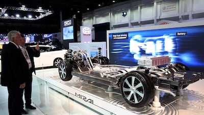 Toyota's hydrogen fuel cell car the Mirai. Such vehicles may power a sea-change in the use of the gas. Satish Kumar / The National