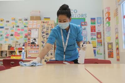 Extensive cleaning is under way at Gems schools to prepare for reopening. Courtesy: Gems Education