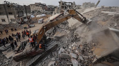 The search is on for the remains of victims in the rubble of a destroyed building in Bureij refugee camp, central Gaza. AFP