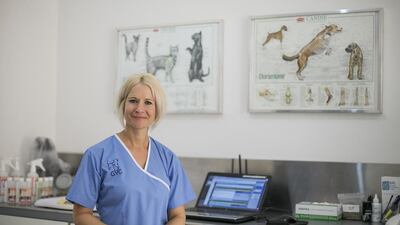 Dr Katrin Jahn, general manager and head veterinarian at German Veterinary Clinic, urges owners to register their pets for blood donations. Mona Al Marzooqi / The National