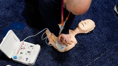 The Lifeaz portable defibrillator can be used at home to restore the normal heartbeat of someone who has had a cardiac arrest. AP