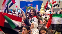 People gather for the Emirates Loves Iraq community event at Expo City Dubai, on Saturday. Ahmed Ramzan / The National