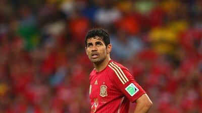 Diego Costa of Spain looks on during a loss to Chile on Wednesday at the 2014 World Cup in Brazil. Clive Rose / Getty Images / June 18, 2014