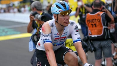 Dutch rider Fabio Jakobsen after crashing. AP