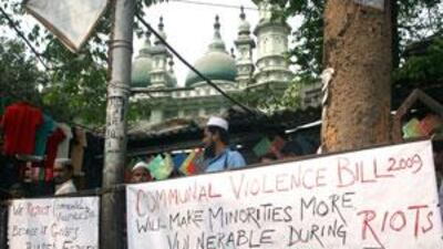 Muslims protest against the proposed new law at a Kolkata mosque.