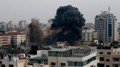 Smoke billows from a targeted neighbourhood in Gaza City during an Israeli air strike on the Hamas-run Palestinian enclave on May 5, 2019. AFP