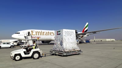 The satellite is loaded on to the Emirates aircraft headed for South Korea. Courtesy Emirates