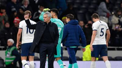 Tottenham Hotspur's manager Jose Mourinho celebrates after the 3-2 Premier League win over Bournemouth. AFP
