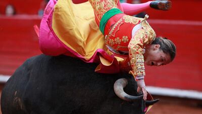 Colombian bullfighter Rocio Morelli is gored by the bull ‘Arturito’ during a bullfight at the Plaza del Los Toros in Mexico City, Mexico. Mario Guzman / EPA