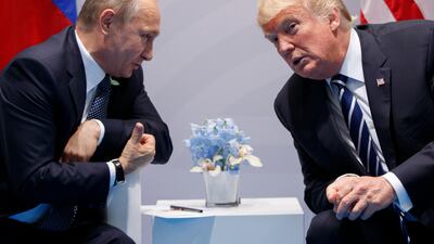 In this July 7, 2017 file photo, US president Donald Trump meets with his Russian counterpart, Vladimir Putin, at the G20 Summit in Hamburg. AP / Evan Vucci