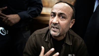Marwan Barghouti in 2012 giving evidence as part of a US civil lawsuit against the Palestinian leadership. AFP