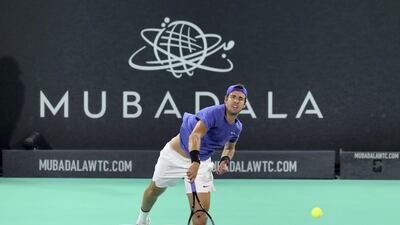 Karen Khachanov serves to Rafael Nadal.