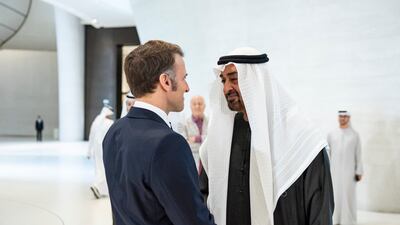 Sheikh Mohamed welcomes Mr Macron, who was on a working visit to the Emirates