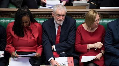 Britain's opposition Labour Party leader Jeremy Corbyn speaks during a debate before a government no-confidence vote. AP