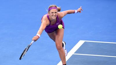 Victoria Azarenka of Belarus returns a ball during her match against Saline Bonaventure of Belgium on day 4 of the Brisbane International Tennis Tournament in Brisbane, Australia, 06 January 2016. Dave Hunt / EPA