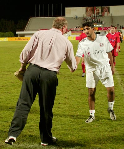 Sheikh Hamdan bin Mohammed with Uli Hoeness, former general manager of Bayern Munich. Hoeness would be elected in 2009 to become president of the club. Getty Images