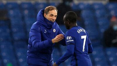 Thomas Tuchel with N'Golo Kante after Chelsea's Premier League win over Newcastle. PA