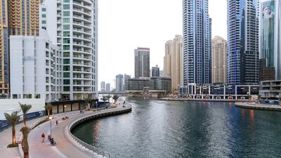 Rents at high-end, one-bedroom apartments in Dubai Marina, above, have dropped by almost 10 per cent year-on-year. Antonie Robertson / The National