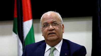 Chief Palestinian negotiator Saeb Erekat looks on during a news conference following his meeting with foreign diplomats in Ramallah in January 2019. Reuters