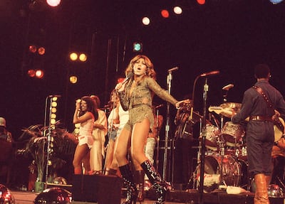 Tina Turner performing in 1976; a scene from the documentary 'Tina'. HBO via AP