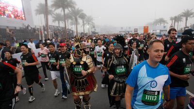 Members of a Roman legion are part of thousands of runners in the 10km race.