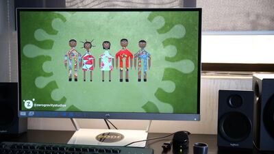Two-dimensional drawings illustrating an awareness message against the spread of the coronavirus are captured on a computer screen at Zero-Gravity animation studio in Lagos. EPA