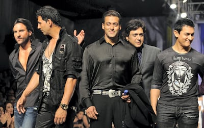 Flashback of the Khans (plus Kumar and Govinda): From left, Saif Ali Khan, Akshay Kumar, Salman Khan, Govinda and Aamir Khan in 2009. Photo: AFP