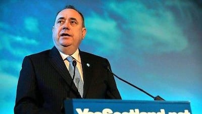 Scotland's First Minister Alex Salmond launches the 'YES' campaign for Scottish independence in Edinburgh, Scotland, on May 25, 2012. Scottish nationalists launched an official 'yes' campaign for independence on Friday ahead of a likely 2014 referendum on severing the more than 300-year-old union with England. AFP PHOTO / Andy Buchanan