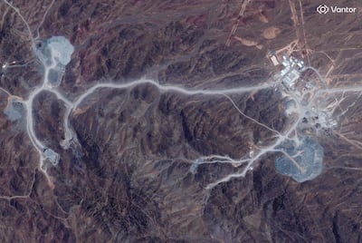 An overview of the Pickaxe Mountain tunnel complex adjacent to the Natanz nuclear facility in Iran. AFP / Satellite image Vantor