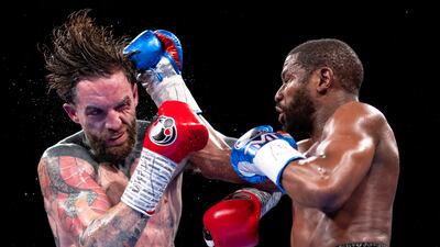 US boxer Floyd Mayweather in action against Englishman Aaron Chalmers at the O2 Arena in London. EPA