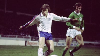 Colin Bell on action for England v West Germany at Wembley Stadium in 1975. Reuters