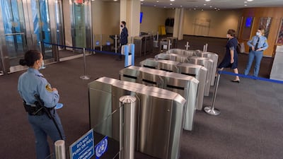 A view of the normally busy delegates entrance at UN headquarters, in New York City. The United Nations via AP