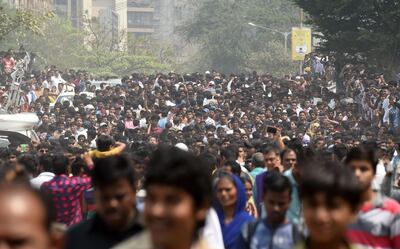 Indian fans gather outside the house of the late Bollywood actress Sridevi Kapoor ahead of her funeral. AFP