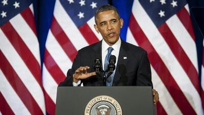 The US president Barack Obama announced new curbs on electronic spying at the department of justice in Washington, DC, on January 17. Pete Marovich / Bloomberg