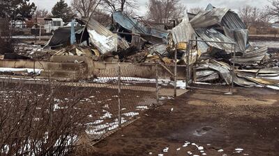 A home destroyed by the Smokehouse Creek fire in Stinnett, Texas. AP