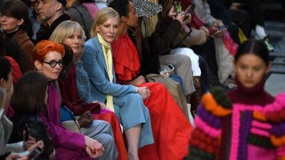 Cate Blanchett, centre, attends the Roksanda autumn / winter 2020 show during London Fashion Week on February 16, 2020. AFP