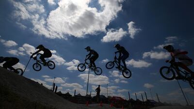 Riders compete in round two of the HSBC BMX National Series at the Cyclopark BMX track in Gravesend, England. Getty Images